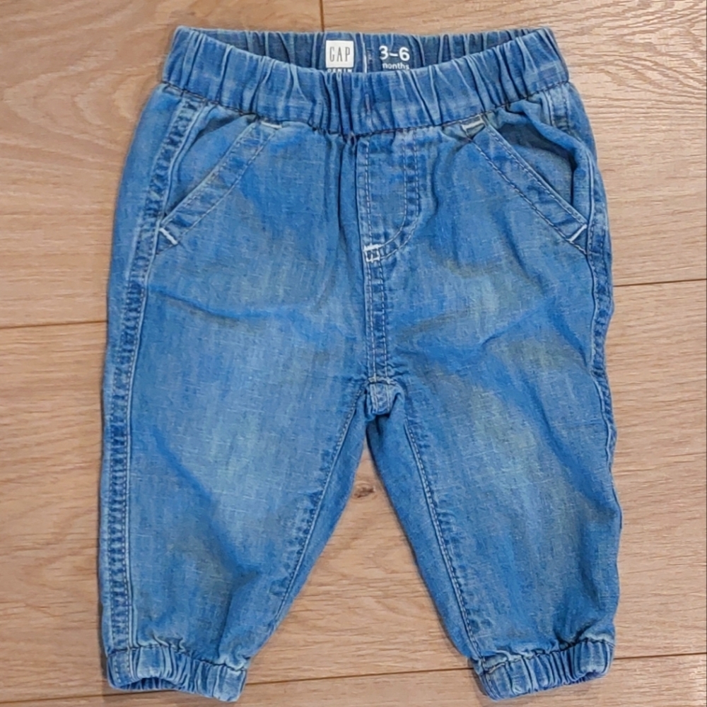 3/$30 Baby GAP Pull-On Jersey Lined Denim Joggers 3-6 months